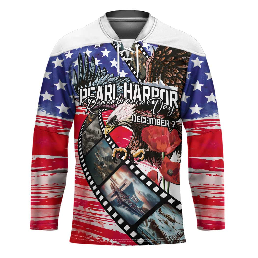 Pearl Harbor Remembrance Day Personalized Hockey Jersey Lest We Forget - The Bald Eagle Remembers LT03 Unisex White - Polynesian Pride