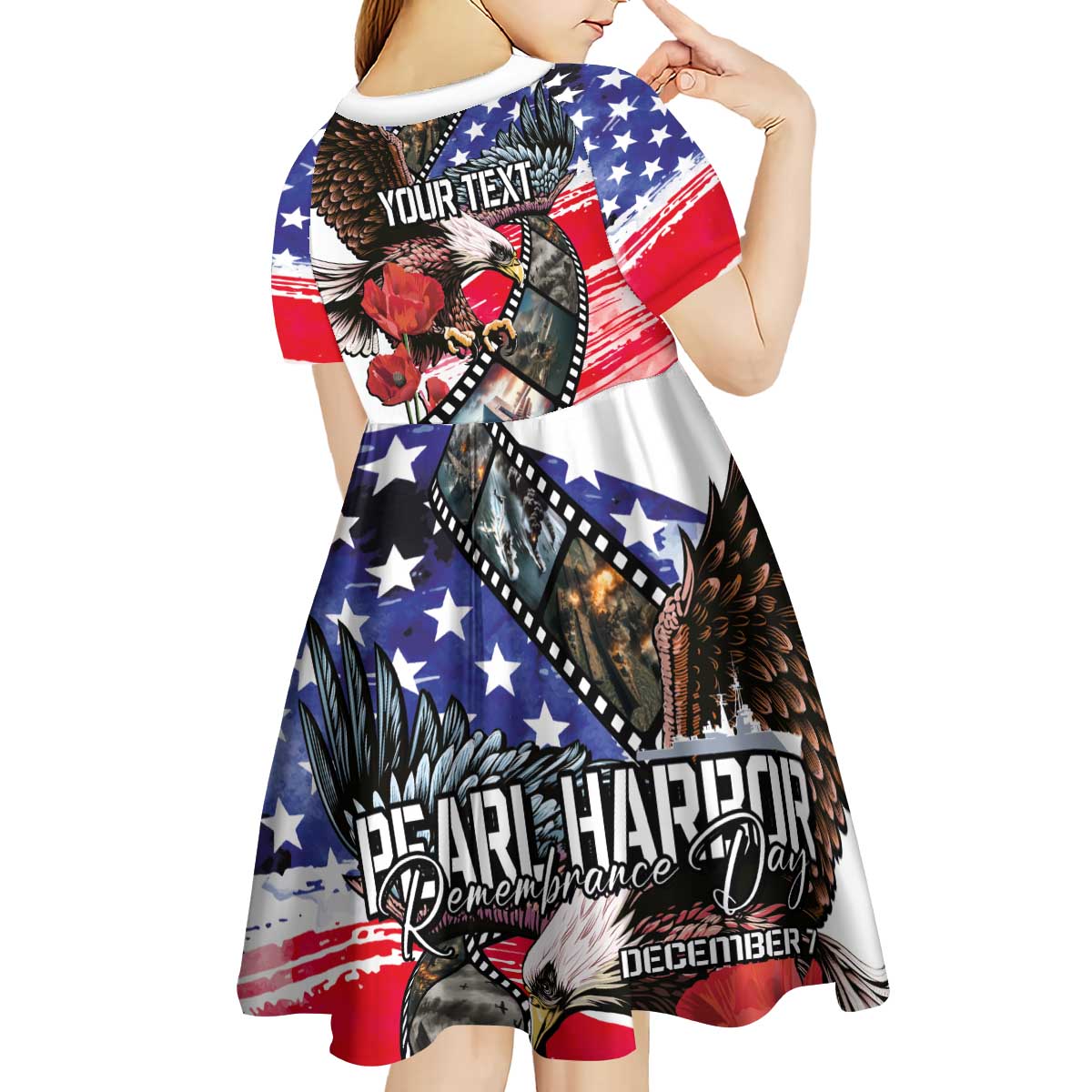 Pearl Harbor Remembrance Day Personalized Kid Short Sleeve Dress Lest We Forget - The Bald Eagle Remembers - Polynesian Pride