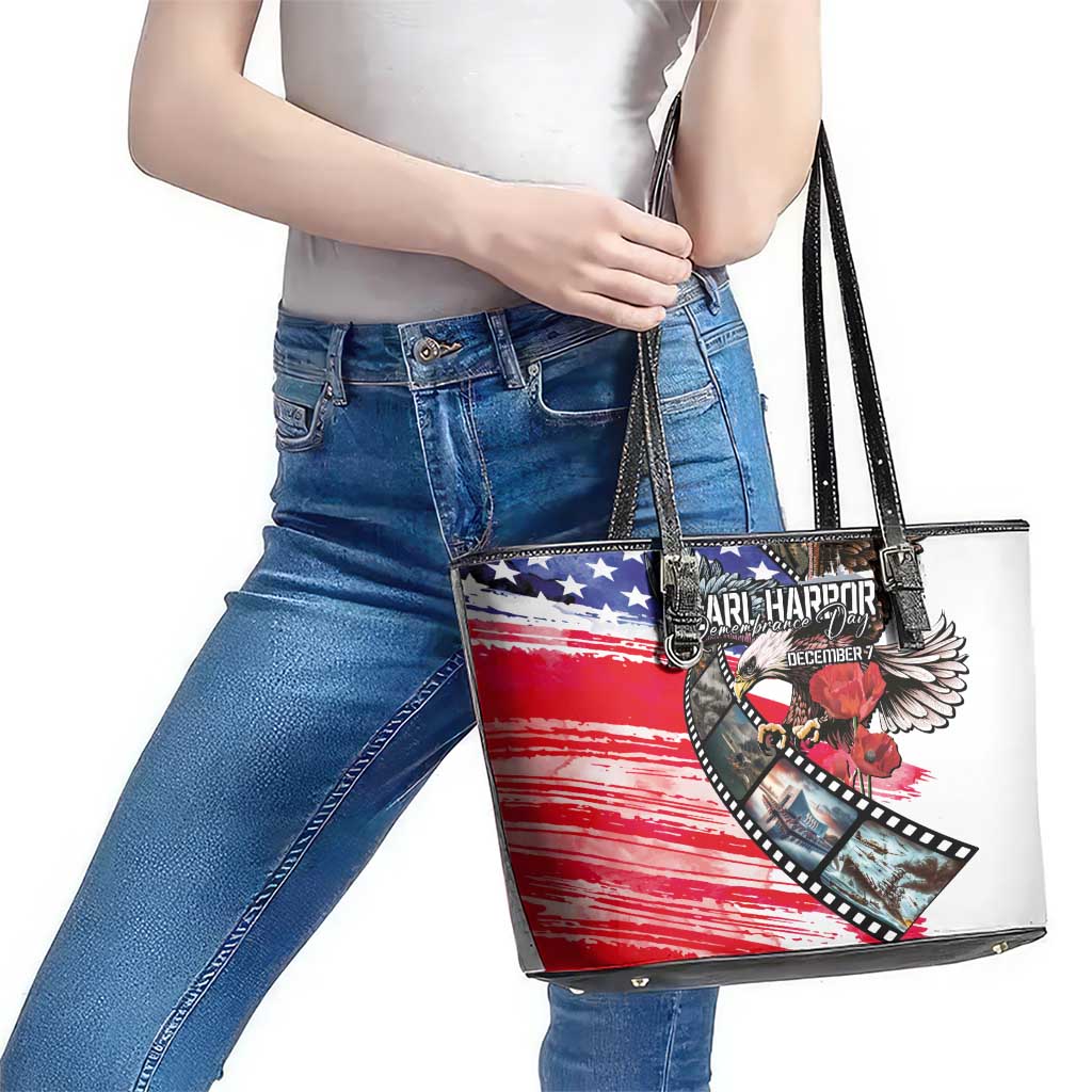 Pearl Harbor Remembrance Day Leather Tote Bag Lest We Forget - The Bald Eagle Remembers - Polynesian Pride