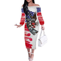 Pearl Harbor Remembrance Day Personalized Off The Shoulder Long Sleeve Dress Lest We Forget - The Bald Eagle Remembers - Polynesian Pride