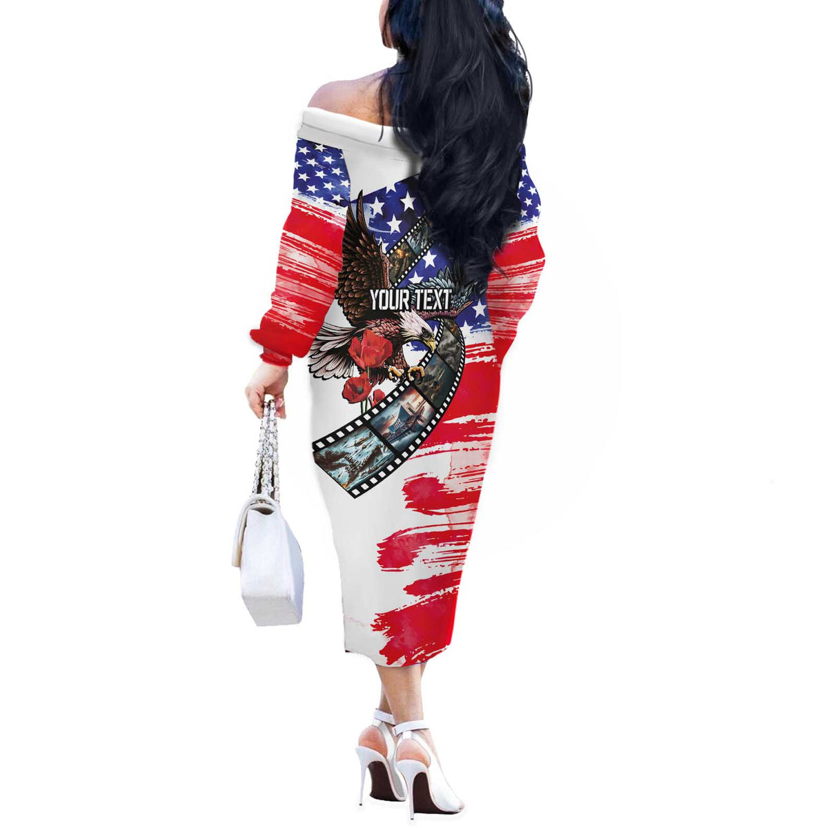 Pearl Harbor Remembrance Day Personalized Off The Shoulder Long Sleeve Dress Lest We Forget - The Bald Eagle Remembers - Polynesian Pride