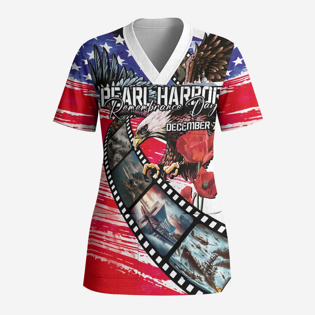 Pearl Harbor Remembrance Day Personalized Scrub Top Lest We Forget - The Bald Eagle Remembers LT03 Adult White - Polynesian Pride