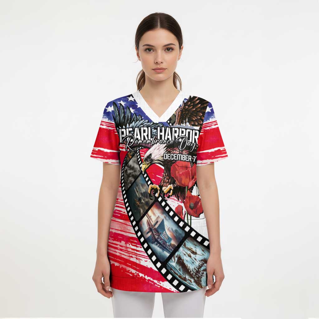 Pearl Harbor Remembrance Day Personalized Scrub Top Lest We Forget - The Bald Eagle Remembers LT03 - Polynesian Pride
