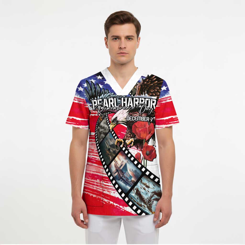 Pearl Harbor Remembrance Day Personalized Scrub Top Lest We Forget - The Bald Eagle Remembers LT03 - Polynesian Pride