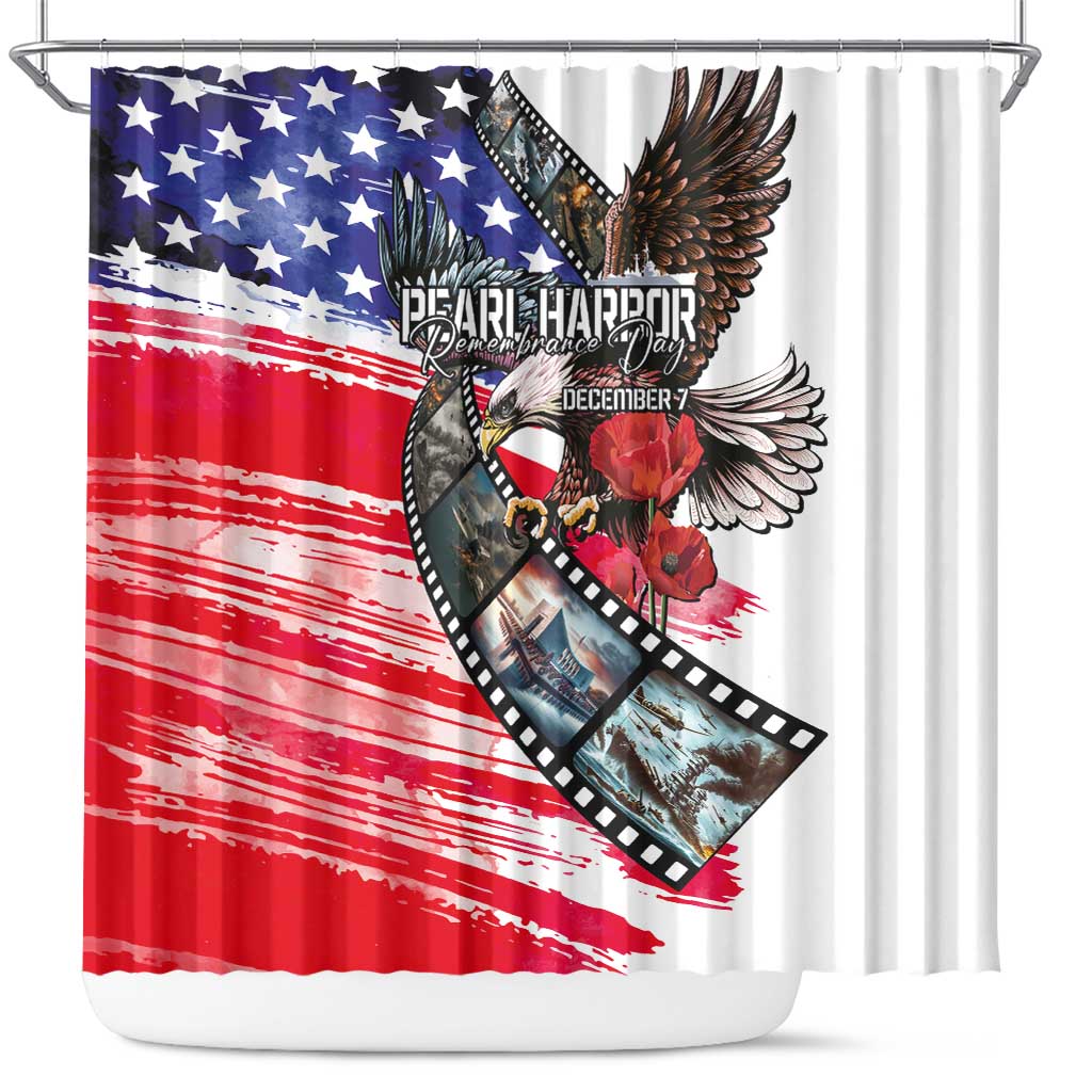 Pearl Harbor Remembrance Day Shower Curtain Lest We Forget - The Bald Eagle Remembers - Polynesian Pride
