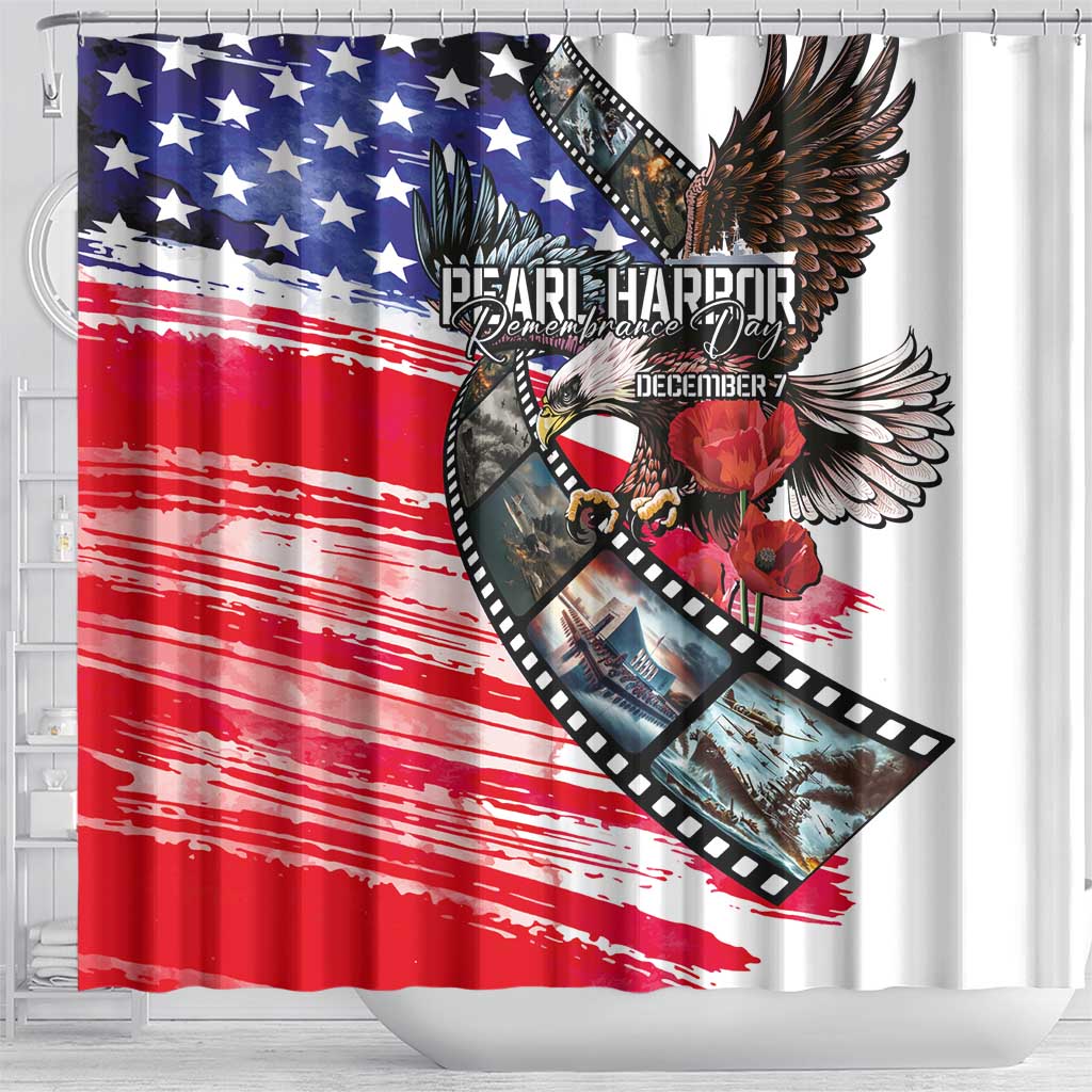 Pearl Harbor Remembrance Day Shower Curtain Lest We Forget - The Bald Eagle Remembers - Polynesian Pride