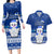 Palau Christmas Couples Matching Long Sleeve Bodycon Dress and Hawaiian Shirt Snowman Hugs Palau Coat of Arms Maori Pattern Blue Style LT03 Blue - Polynesian Pride