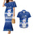 Palau Christmas Couples Matching Mermaid Dress and Hawaiian Shirt Snowman Hugs Palau Coat of Arms Maori Pattern Blue Style LT03 Blue - Polynesian Pride