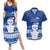 Palau Christmas Couples Matching Summer Maxi Dress and Hawaiian Shirt Snowman Hugs Palau Coat of Arms Maori Pattern Blue Style LT03 Blue - Polynesian Pride