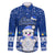 Palau Christmas Family Matching Mermaid Dress and Hawaiian Shirt Snowman Hugs Palau Coat of Arms Maori Pattern Blue Style LT03 Dad's Shirt - Long Sleeve Blue - Polynesian Pride