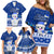 Palau Christmas Family Matching Off Shoulder Short Dress and Hawaiian Shirt Snowman Hugs Palau Coat of Arms Maori Pattern Blue Style LT03 - Polynesian Pride