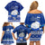 Palau Christmas Family Matching Off Shoulder Short Dress and Hawaiian Shirt Snowman Hugs Palau Coat of Arms Maori Pattern Blue Style LT03 - Polynesian Pride