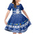 Palau Christmas Family Matching Puletasi Dress and Hawaiian Shirt Snowman Hugs Palau Coat of Arms Maori Pattern Blue Style LT03 Daughter's Dress Blue - Polynesian Pride