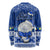 Palau Christmas Long Sleeve Shirt Snowman Hugs Palau Coat of Arms Maori Pattern Blue Style LT03 - Polynesian Pride