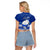 Palau Christmas Raglan Cropped T Shirt Snowman Hugs Palau Coat of Arms Maori Pattern Blue Style LT03 - Polynesian Pride