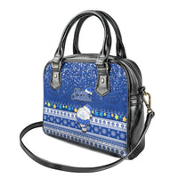 Palau Christmas Shoulder Handbag Snowman Hugs Palau Coat of Arms Maori Pattern Blue Style LT03 - Polynesian Pride