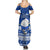 Palau Christmas Summer Maxi Dress Snowman Hugs Palau Coat of Arms Maori Pattern Blue Style LT03 - Polynesian Pride