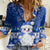 Palau Christmas Women Casual Shirt Snowman Hugs Palau Coat of Arms Maori Pattern Blue Style LT03 Female Blue - Polynesian Pride