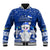 Personalised Palau Christmas Baseball Jacket Snowman Hugs Palau Coat of Arms Maori Pattern Blue Style LT03 Unisex Blue - Polynesian Pride