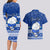 Personalised Palau Christmas Couples Matching Long Sleeve Bodycon Dress and Hawaiian Shirt Snowman Hugs Palau Coat of Arms Maori Pattern Blue Style LT03 - Polynesian Pride