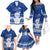 Personalised Palau Christmas Family Matching Off Shoulder Long Sleeve Dress and Hawaiian Shirt Snowman Hugs Palau Coat of Arms Maori Pattern Blue Style LT03 - Polynesian Pride