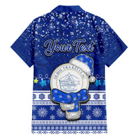 Personalised Palau Christmas Family Matching Off Shoulder Maxi Dress and Hawaiian Shirt Snowman Hugs Palau Coat of Arms Maori Pattern Blue Style LT03 - Polynesian Pride
