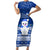 Personalised Palau Christmas Family Matching Short Sleeve Bodycon Dress and Hawaiian Shirt Snowman Hugs Palau Coat of Arms Maori Pattern Blue Style LT03 Mom's Dress Blue - Polynesian Pride