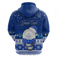 Personalised Palau Christmas Hoodie Snowman Hugs Palau Coat of Arms Maori Pattern Blue Style LT03 - Polynesian Pride