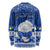 Personalised Palau Christmas Long Sleeve Shirt Snowman Hugs Palau Coat of Arms Maori Pattern Blue Style LT03 - Polynesian Pride