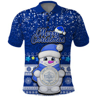 Personalised Palau Christmas Polo Shirt Snowman Hugs Palau Coat of Arms Maori Pattern Blue Style LT03 Blue - Polynesian Pride