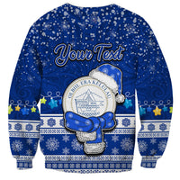 Personalised Palau Christmas Sweatshirt Snowman Hugs Palau Coat of Arms Maori Pattern Blue Style LT03 - Polynesian Pride