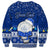 Personalised Palau Christmas Sweatshirt Snowman Hugs Palau Coat of Arms Maori Pattern Blue Style LT03 - Polynesian Pride