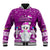 Palau Christmas Baseball Jacket Snowman Hugs Palau Coat of Arms Maori Pattern Pink Style LT03 Unisex Pink - Polynesian Pride