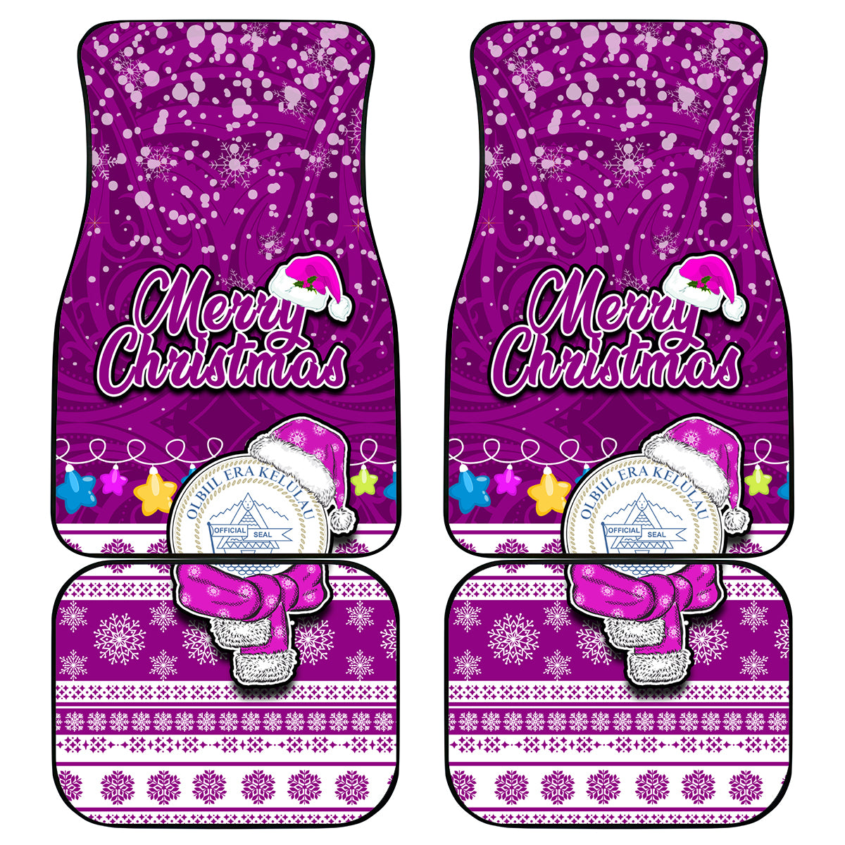 Palau Christmas Car Mats Snowman Hugs Palau Coat of Arms Maori Pattern Pink Style LT03 Pink - Polynesian Pride