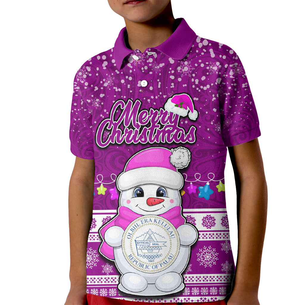 Palau Christmas Kid Polo Shirt Snowman Hugs Palau Coat of Arms Maori Pattern Pink Style LT03 Kid Pink - Polynesian Pride