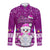 Palau Christmas Long Sleeve Button Shirt Snowman Hugs Palau Coat of Arms Maori Pattern Pink Style LT03 Unisex Pink - Polynesian Pride
