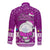 Palau Christmas Long Sleeve Button Shirt Snowman Hugs Palau Coat of Arms Maori Pattern Pink Style LT03 - Polynesian Pride