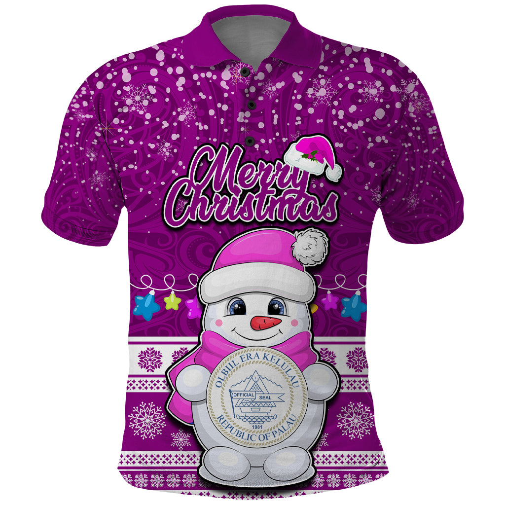 Palau Christmas Polo Shirt Snowman Hugs Palau Coat of Arms Maori Pattern Pink Style LT03 Pink - Polynesian Pride