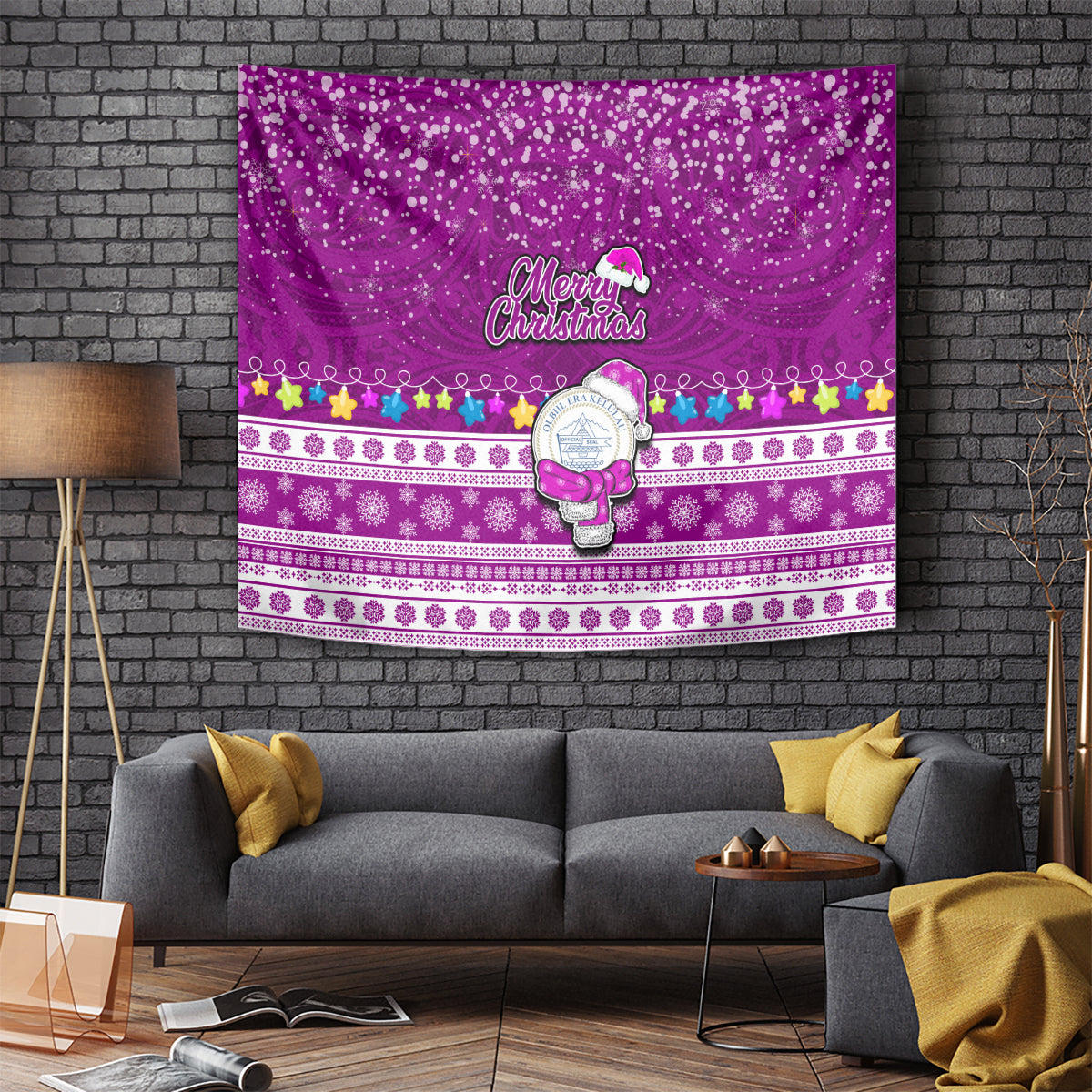 Palau Christmas Tapestry Snowman Hugs Palau Coat of Arms Maori Pattern Pink Style LT03 Pink - Polynesian Pride