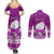 Personalised Palau Christmas Couples Matching Summer Maxi Dress and Long Sleeve Button Shirt Snowman Hugs Palau Coat of Arms Maori Pattern Pink Style LT03 - Polynesian Pride