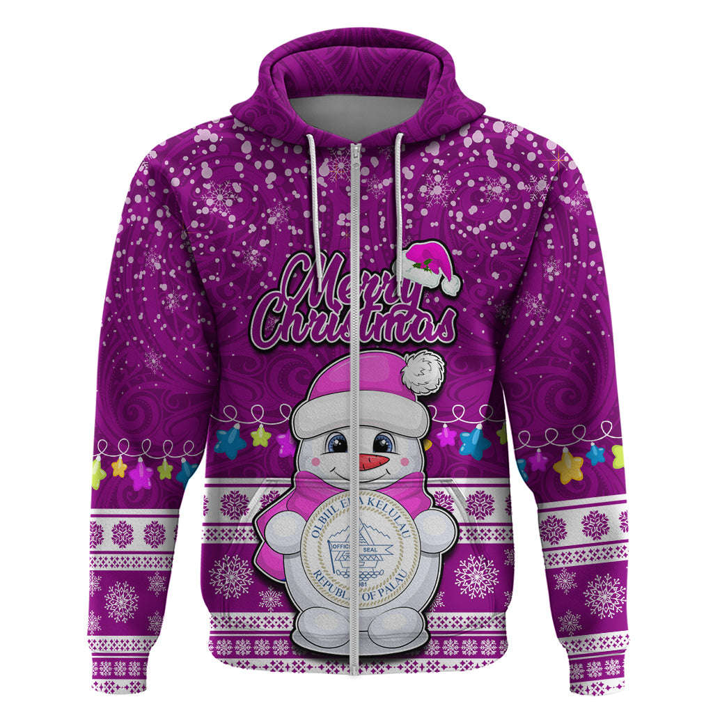 Personalised Palau Christmas Hoodie Snowman Hugs Palau Coat of Arms Maori Pattern Pink Style LT03 - Polynesian Pride
