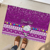 Personalised Palau Christmas Rubber Doormat Snowman Hugs Palau Coat of Arms Maori Pattern Pink Style LT03 - Polynesian Pride