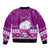 Personalised Palau Christmas Sleeve Zip Bomber Jacket Snowman Hugs Palau Coat of Arms Maori Pattern Pink Style LT03 - Polynesian Pride