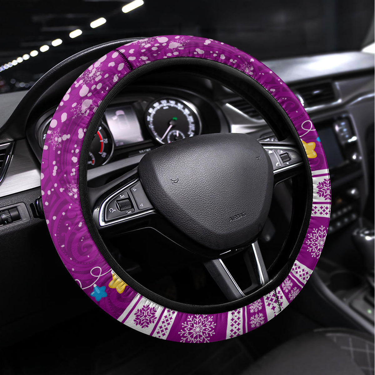 Personalised Palau Christmas Steering Wheel Cover Snowman Hugs Palau Coat of Arms Maori Pattern Pink Style