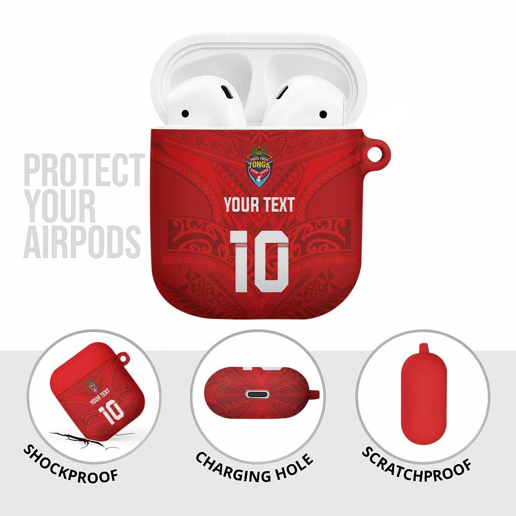 Custom Mate Ma'a Tonga Rugby AirPods Case Ngatu Tribal Motifs Sporty Style - Polynesian Pride