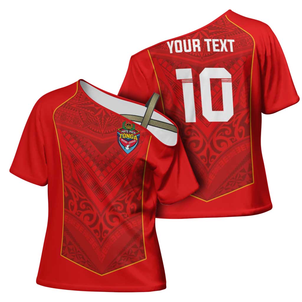 Custom Mate Ma'a Tonga Rugby Cross Shoulder Shirt Ngatu Tribal Motifs Sporty Style - Polynesian Pride
