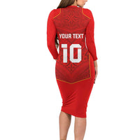 Custom Mate Ma'a Tonga Rugby Family Matching Long Sleeve Bodycon Dress and Hawaiian Shirt Ngatu Tribal Motifs Sporty Style - Polynesian Pride