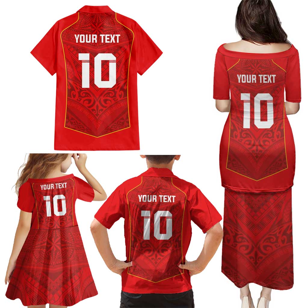 Custom Mate Ma'a Tonga Rugby Family Matching Puletasi and Hawaiian Shirt Ngatu Tribal Motifs Sporty Style - Polynesian Pride