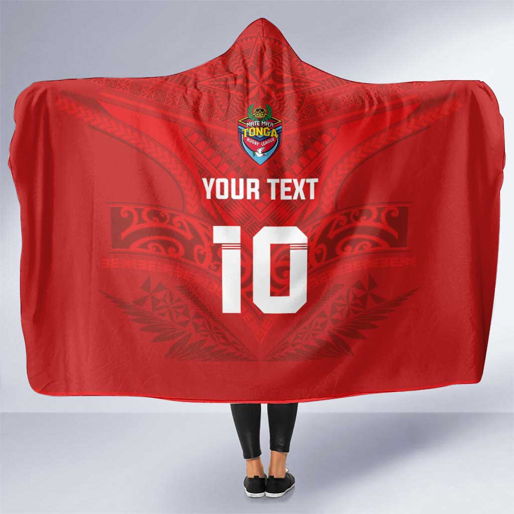 Custom Mate Ma'a Tonga Rugby Hooded Blanket Ngatu Tribal Motifs Sporty Style - Polynesian Pride