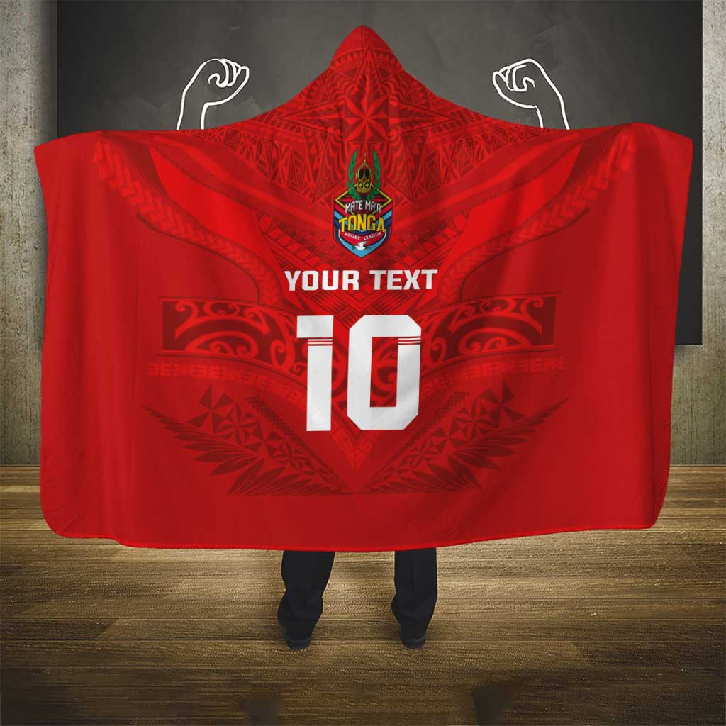 Custom Mate Ma'a Tonga Rugby Hooded Blanket Ngatu Tribal Motifs Sporty Style - Polynesian Pride